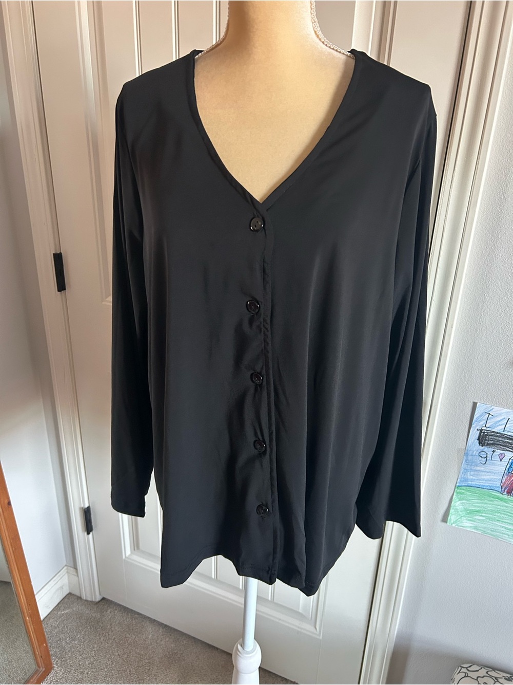 NWT Jessica London Black V-Neck Button Down Blouse Sz 18/20